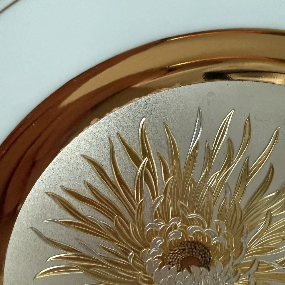 Original Chokin Art Collection Bird & Chrysanthemum 24K Trim Plate PL-215
